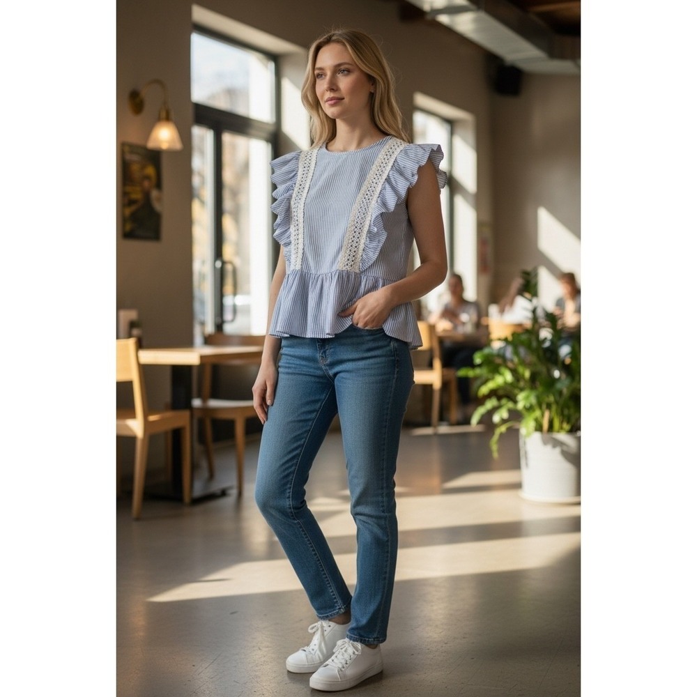 Blue and White Striped Blouse